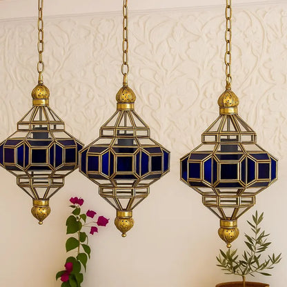 Lanterne en Vitrail Bleu