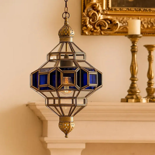 Lanterne en Vitrail Bleu