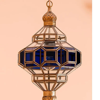 Lanterne en Vitrail Bleu